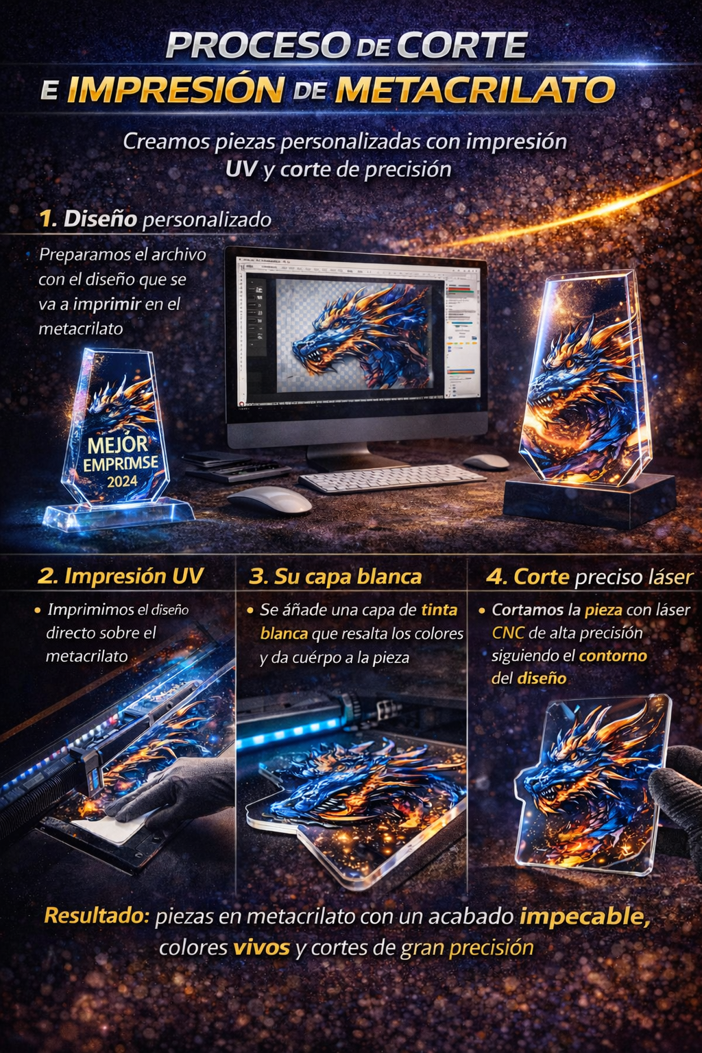 Proceso de corte e impresión sobre metacrilato